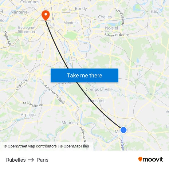 Rubelles to Paris map