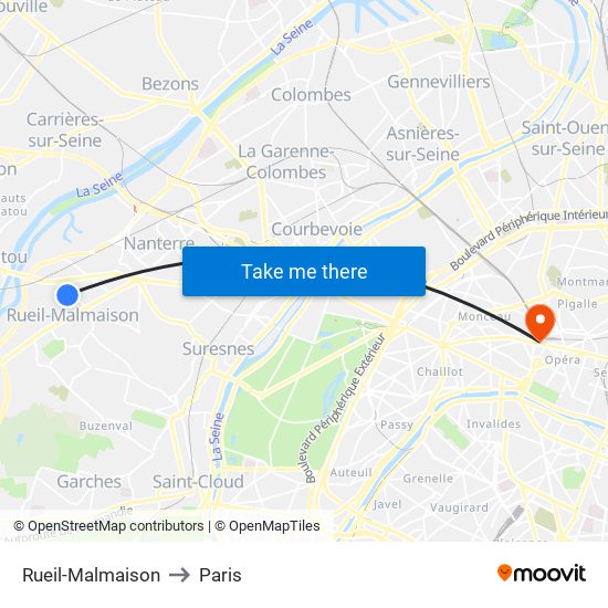 Rueil-Malmaison to Paris map