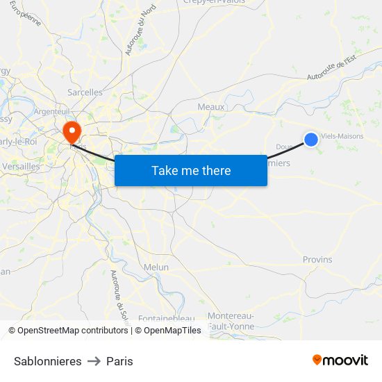 Sablonnieres to Paris map