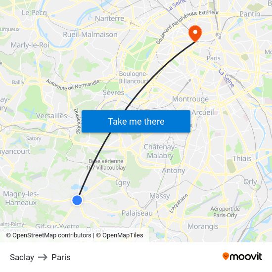 Saclay to Paris map