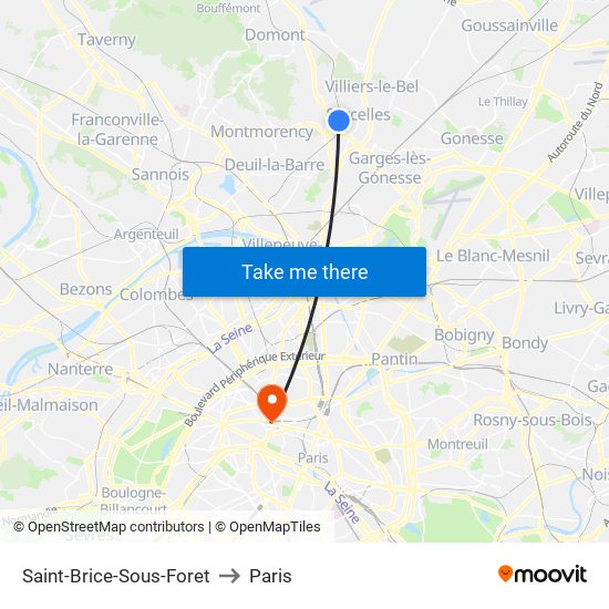 Saint-Brice-Sous-Foret to Paris map