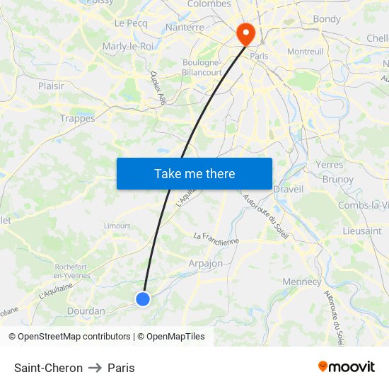 Saint-Cheron to Paris map