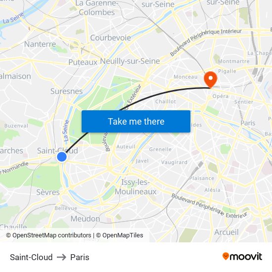 Saint-Cloud to Paris map