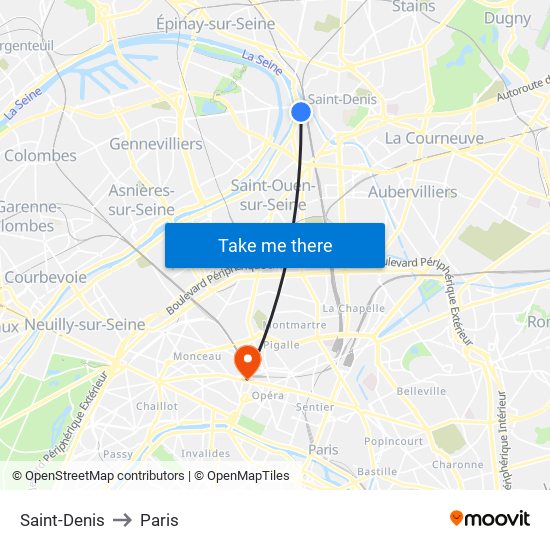 Saint-Denis to Paris map