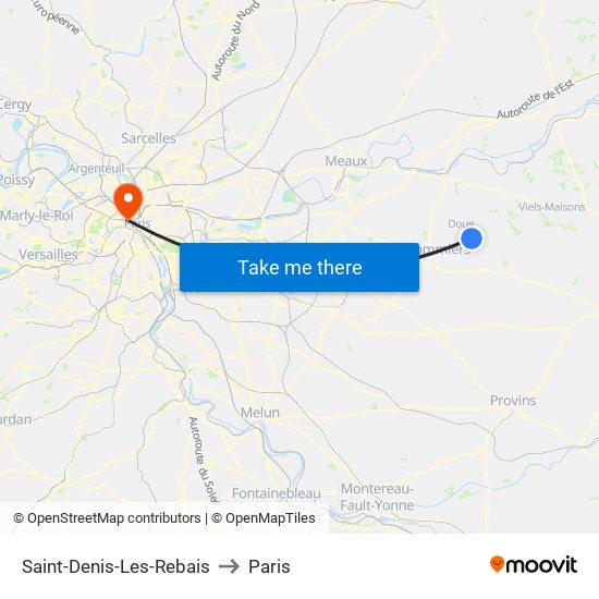 Saint-Denis-Les-Rebais to Paris map