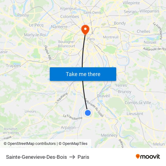 Sainte-Genevieve-Des-Bois to Paris map