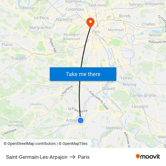 Saint-Germain-Les-Arpajon to Paris map