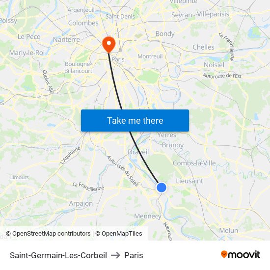 Saint-Germain-Les-Corbeil to Paris map