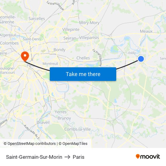 Saint-Germain-Sur-Morin to Paris map