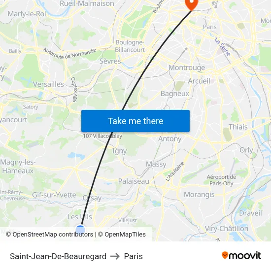 Saint-Jean-De-Beauregard to Paris map
