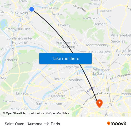 Saint-Ouen-L'Aumone to Paris map