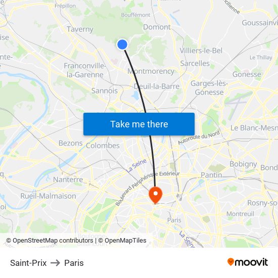 Saint-Prix to Paris map