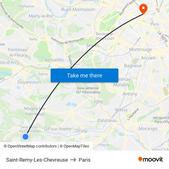 Saint-Remy-Les-Chevreuse to Paris map