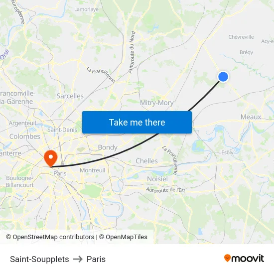 Saint-Soupplets to Paris map
