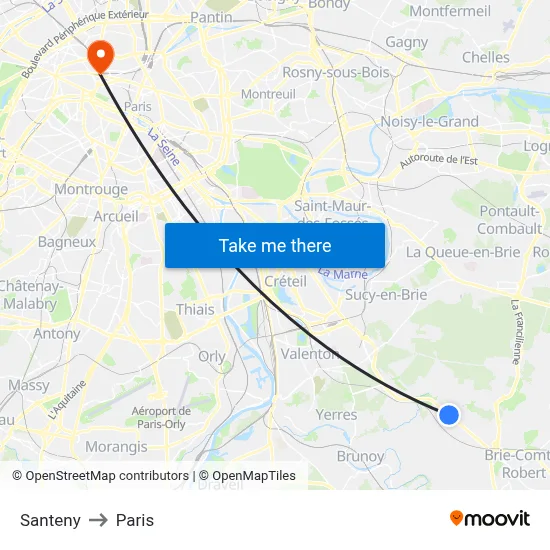 Santeny to Paris map