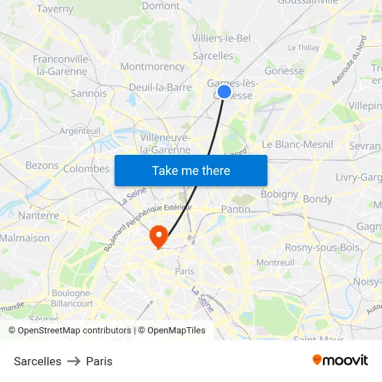 Sarcelles to Paris map