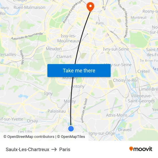 Saulx-Les-Chartreux to Paris map