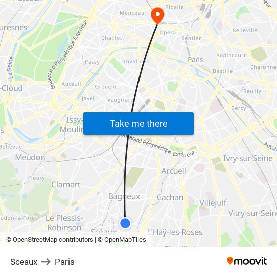 Sceaux to Paris map