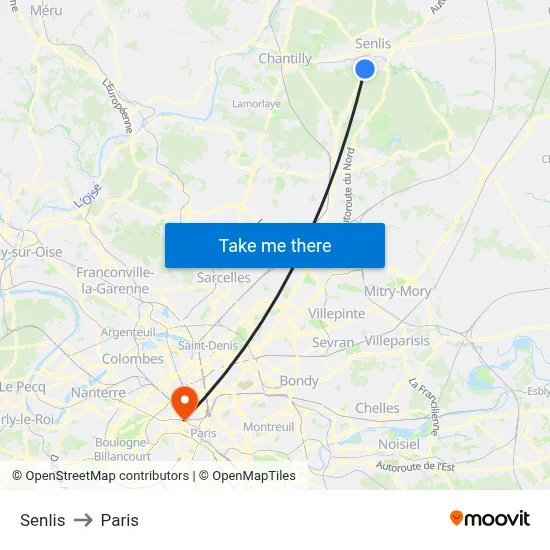 Senlis to Paris map