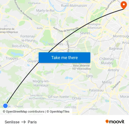 Senlisse to Paris map