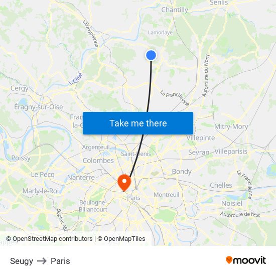 Seugy to Paris map