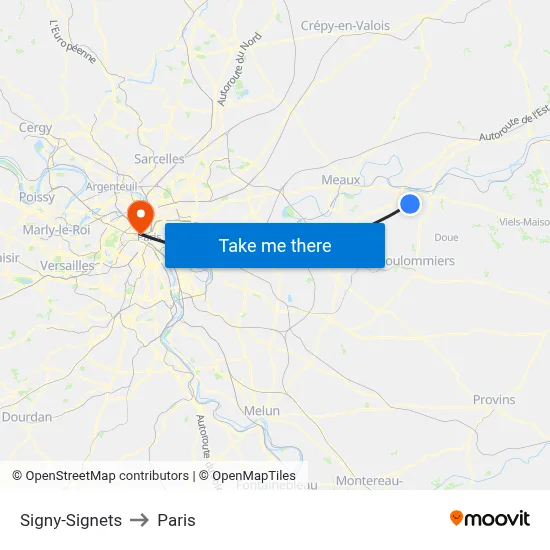 Signy-Signets to Paris map