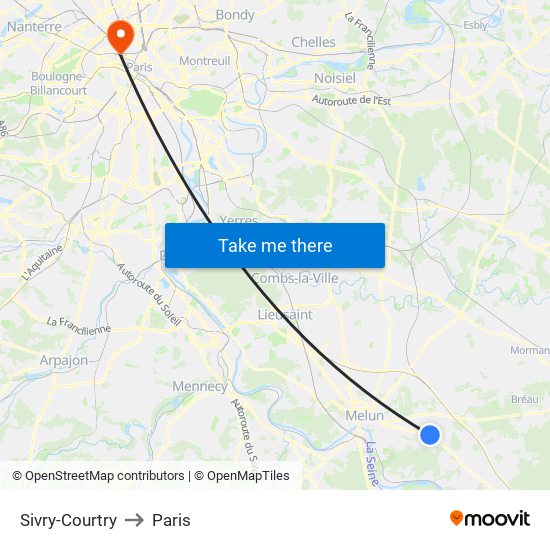 Sivry-Courtry to Paris map