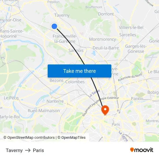 Taverny to Paris map