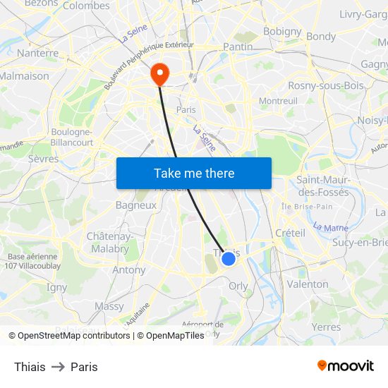 Thiais to Paris map