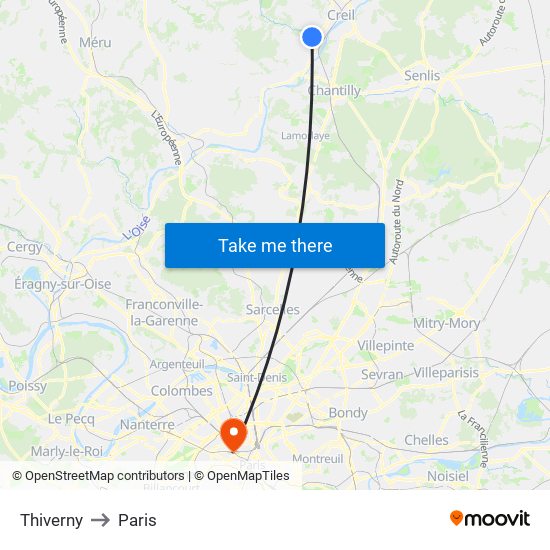 Thiverny to Paris map