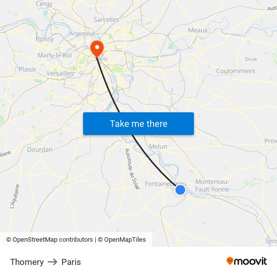 Thomery to Paris map