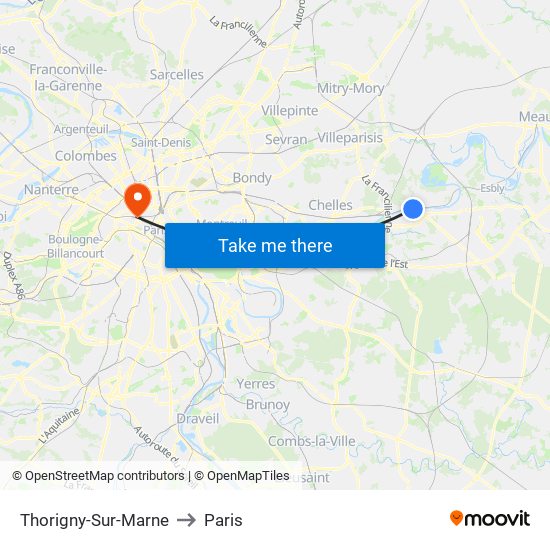 Thorigny-Sur-Marne to Paris map