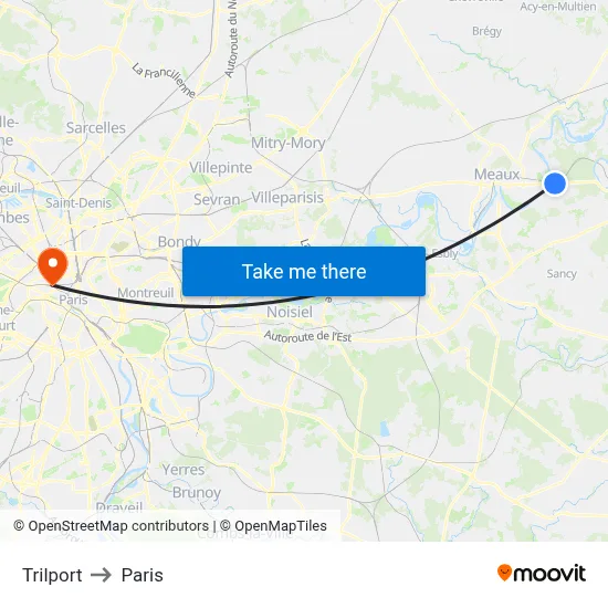 Trilport to Paris map