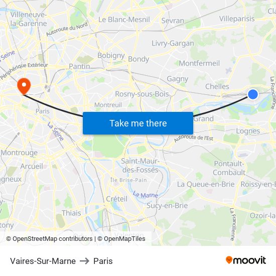 Vaires-Sur-Marne to Paris map