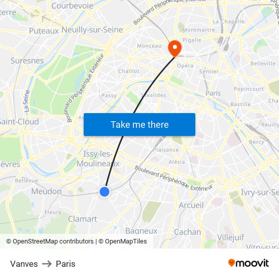 Vanves to Paris map