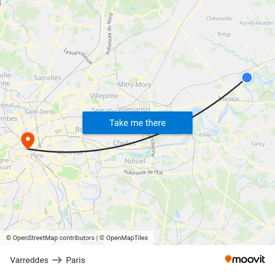 Varreddes to Paris map