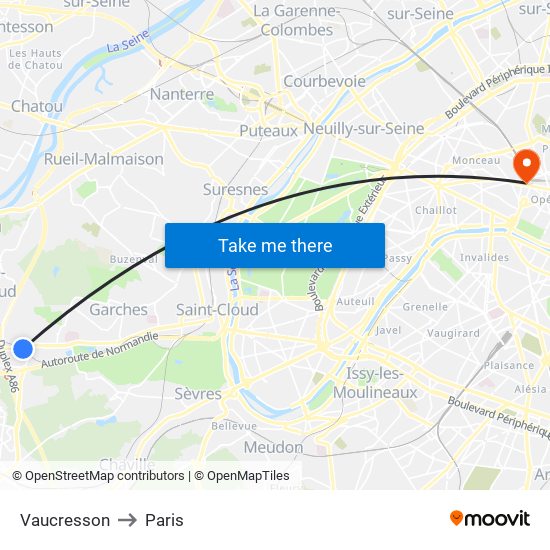 Vaucresson to Paris map