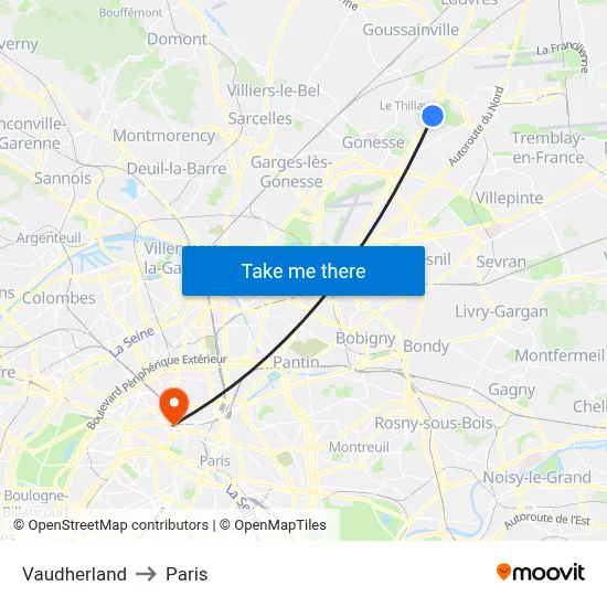 Vaudherland to Paris map