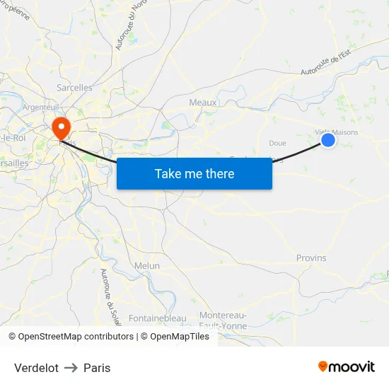 Verdelot to Paris map