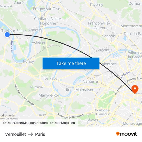 Vernouillet to Paris map