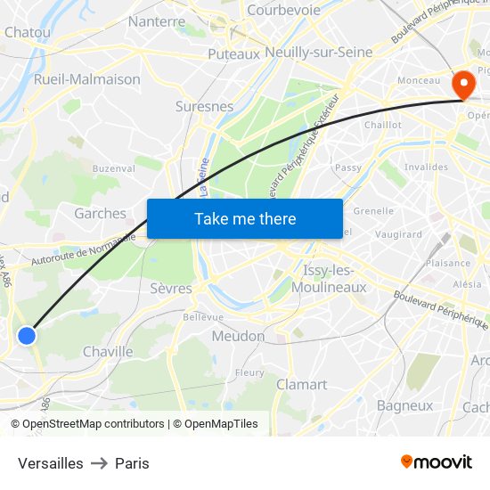 Versailles to Paris map