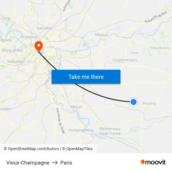 Vieux-Champagne to Paris map