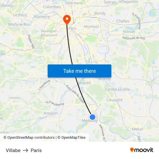 Villabe to Paris map