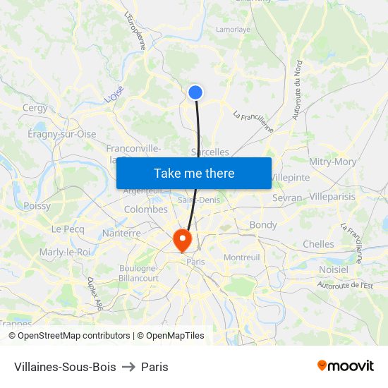 Villaines-Sous-Bois to Paris map