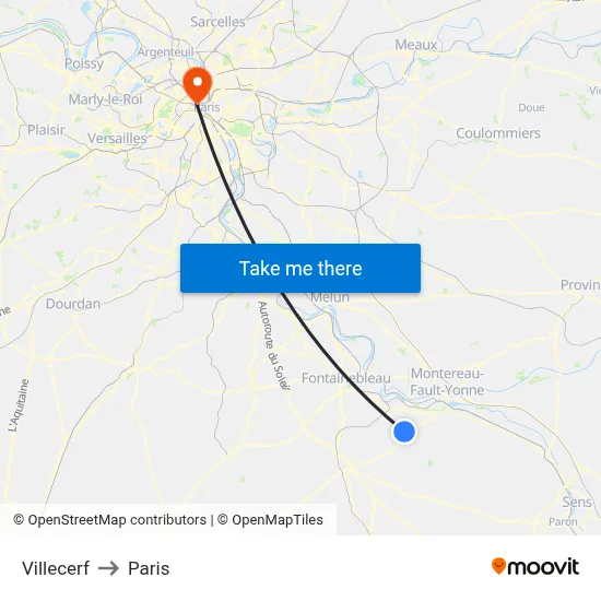 Villecerf to Paris map