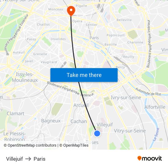 Villejuif to Paris map