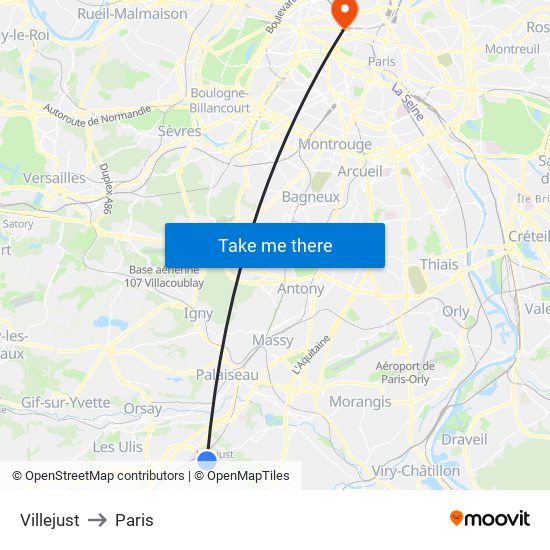 Villejust to Paris map