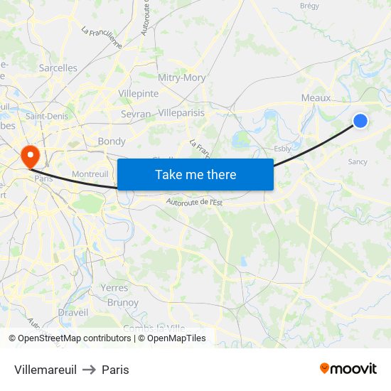 Villemareuil to Paris map