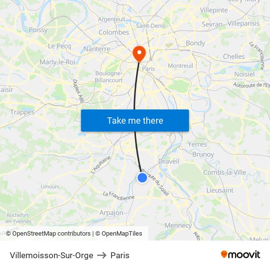 Villemoisson-Sur-Orge to Paris map