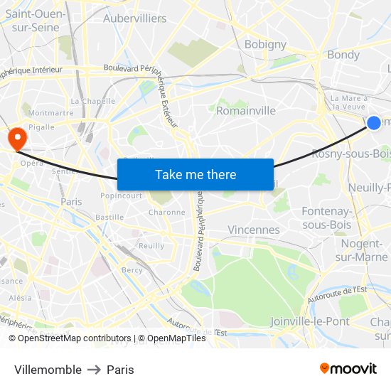 Villemomble to Paris map